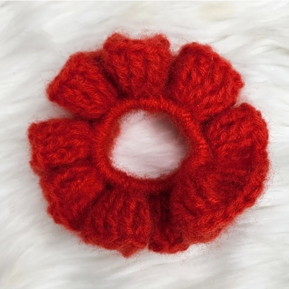 Handmade Textured Crocheted Scrunchies Ponytail Holder Hair Tie Set Of 3 - New